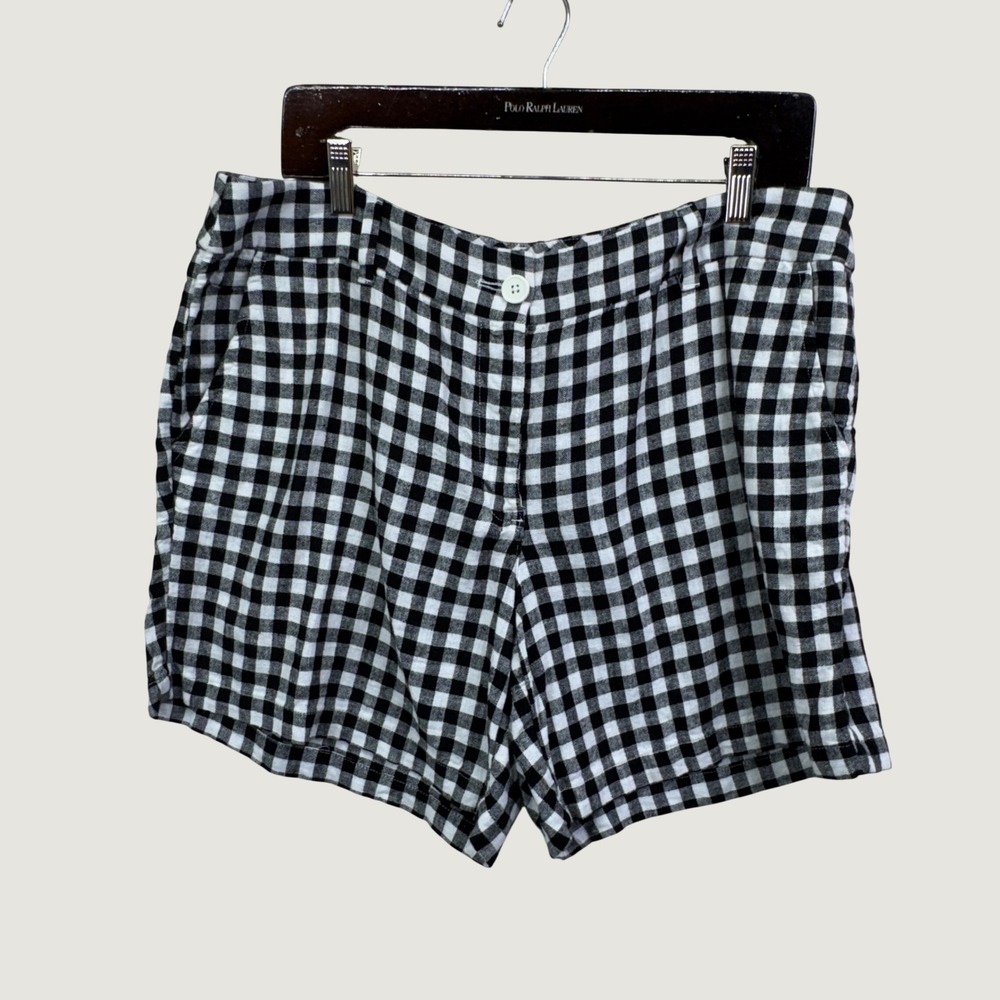 Loft Outlet Gingham Linen Blend Shorts 10 Black White Preppy Coastal Summer